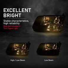 G-PLUS Headlight Assembly for Dodge Ram 1500 2500 3500 2009-2018 Right Side With Bulbs Side View
