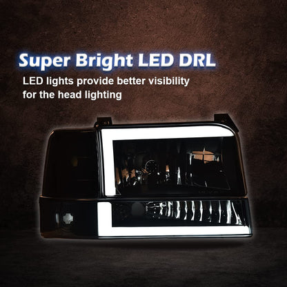 G-PLUS LED DRL Headlights, Compatible with 1992 1993 1994 1995 1996 Ford Bronco F150 F250 F350,Fits Models with Halogen Headlights Only,Bumper Headlamp, Clear lens Chrome Housing Amber Reflector
