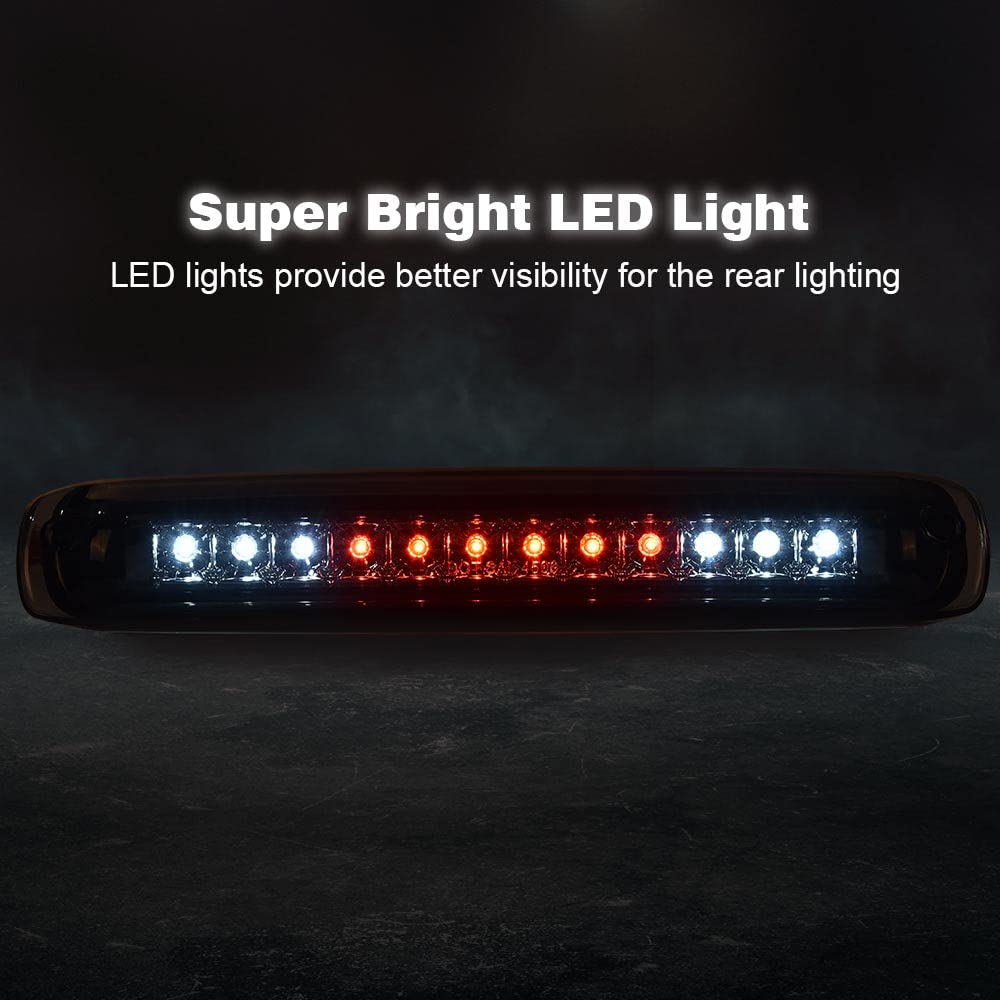 G-PLUS LED 3rd Brake Light Compatible with Chevy Silverado & GMC Sierra 1999-2006/Fit 2007 Silverado & Sierra Classic Brake Lamp Tail Light Assembly Smoky Lens Chrome Housing