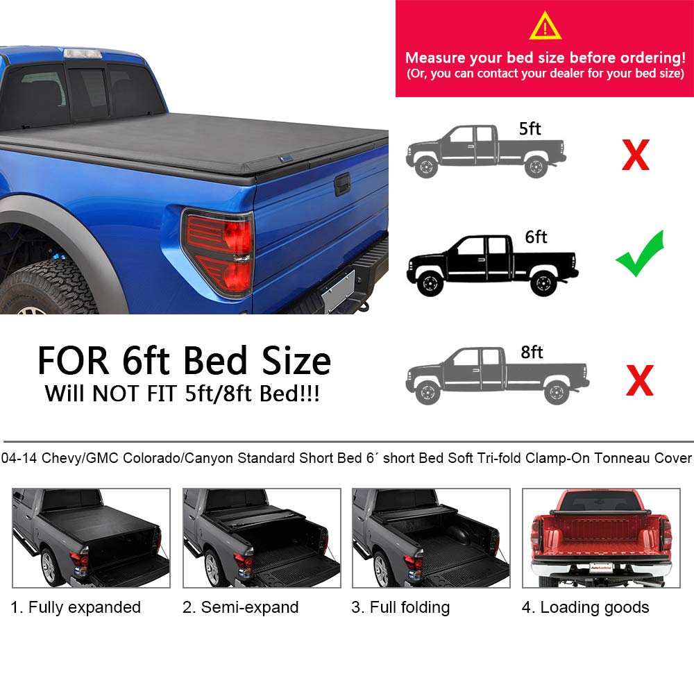 G-PLUS T3 Soft Lock Tri-Fold Tonneau Cover Assembly Replacement for 2004-2014 Chevy Colorado/GMC Canyon,Short Bed Black (Standard Short Bed 6')