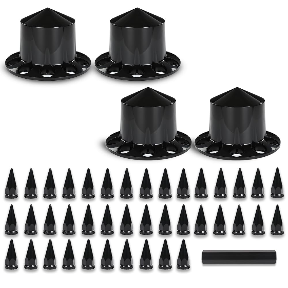 G-PLUS Rear Wheel Cover Axle 33mm Spiked Hub Cover Kit Compatible with Semi-Trucks 22.5" and 24.5" Wheels ABS Plastic Black