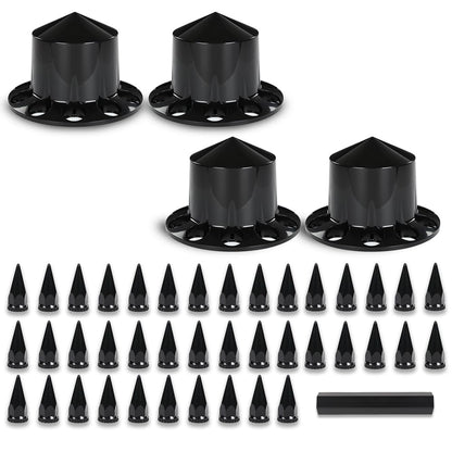 G-PLUS Rear Wheel Cover Axle 33mm Spiked Hub Cover Kit Compatible with Semi-Trucks 22.5" and 24.5" Wheels ABS Plastic Black