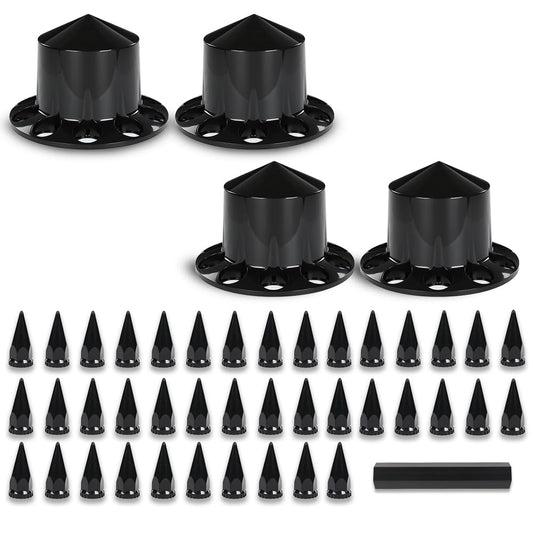 G-PLUS Rear Wheel Cover Axle 33mm Spiked Hub Cover Kit Compatible with Semi-Trucks 22.5" and 24.5" Wheels ABS Plastic Black