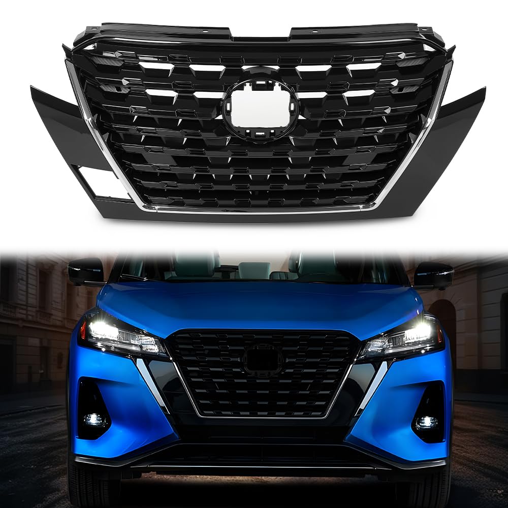 G-PLUS Front Bumper Upper Grille Compatible with Nissan Kicks 2020 2021 2022 2023 623105R05A Black Grill