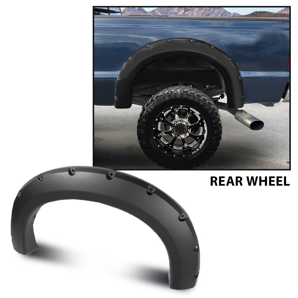 G-PLUS Fender Flares, Compatible with 1999-2007 Ford F250 F350 Super Duty, (Does Not Fit Dually Models), Smooth Pocket Rivet Bolt Style Protection Guards Cover 4pcs