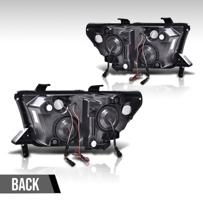G-PLUS LED Tube Projector Headlights Assembly Compatible with Toyota Tundra 2007-2013, Fit Toyota Sequoia 2008-2017 Left & Right Headlamps, Clear Lens Chrome Housing Amber Reflector, TO2502171