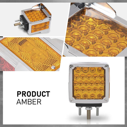 G-PLUS 57 LED Double Face Stud Mount Fender Turn Brake Tail Lights Fit Truck, UTE, Trailers, Caravans, Campers, Buses, Vans Red/Amber Square 2PCS Amber/Red Lens