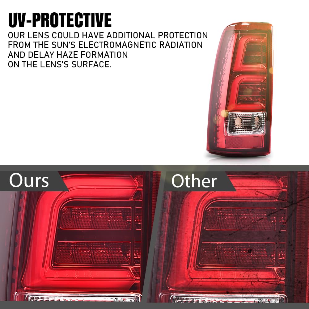G-PLUS LED Tube Tail Lights Fit Chevy Silverado 1500 2500 & HD 99-02/Fit GMC Sierra 1500 2500&HD 99-06,Driver & Passenger,Brake Lamps Red/Chrome w/White light Bar Luces Traseras Faros TraserosAssembly