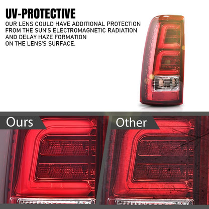 G-PLUS LED Tube Tail Lights Fit Chevy Silverado 1500 2500 & HD 99-02/Fit GMC Sierra 1500 2500&HD 99-06,Driver & Passenger,Brake Lamps Red/Chrome w/White light Bar Luces Traseras Faros TraserosAssembly