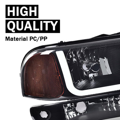 G-PLUS LED Headlights Assembly Fit GMC Sierra 1500HD 2500HD 3500 1999-2007/Fit GMC Yukon XL 1500 2500 1999-2006,DRL Headlamps Smoky Lens Black Housing Amber Reflector,faros delanteros