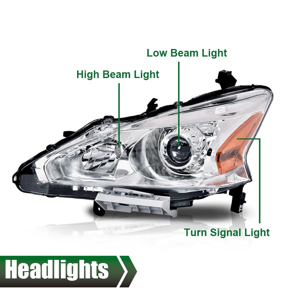 G-PLUS Headlights Assembly Compatible With 2013 2014 2015 Nissan Altima 4-Door Sedan OE Style Automotive Halogen Model Headlamps Chrome Housing 2PCS,faros delanteros