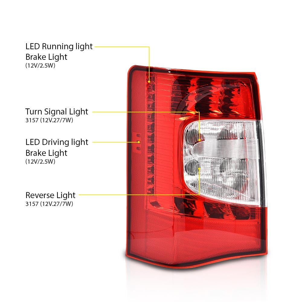 G-PLUS LED Rear Tail Lights Lamps Left & Right w/Bulbs Compatible with Chrysler Town & Country 2011-2016 CH2800198, CH2801198,5182531AE, 5182530AE
