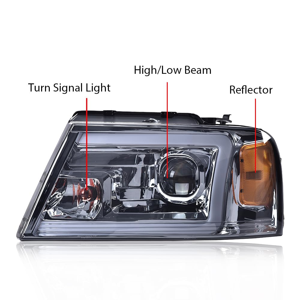 G-PLUS LED DRL Headlights Assembly, Fit Ford F150 2004-2008/Lincoln Mark Lt 2006-2008(NOT Fit 2004 F150 Heritage/Flareside Beds), Smoky Lens Chrome Housing Amber Reflector Headlamps faros delanteros