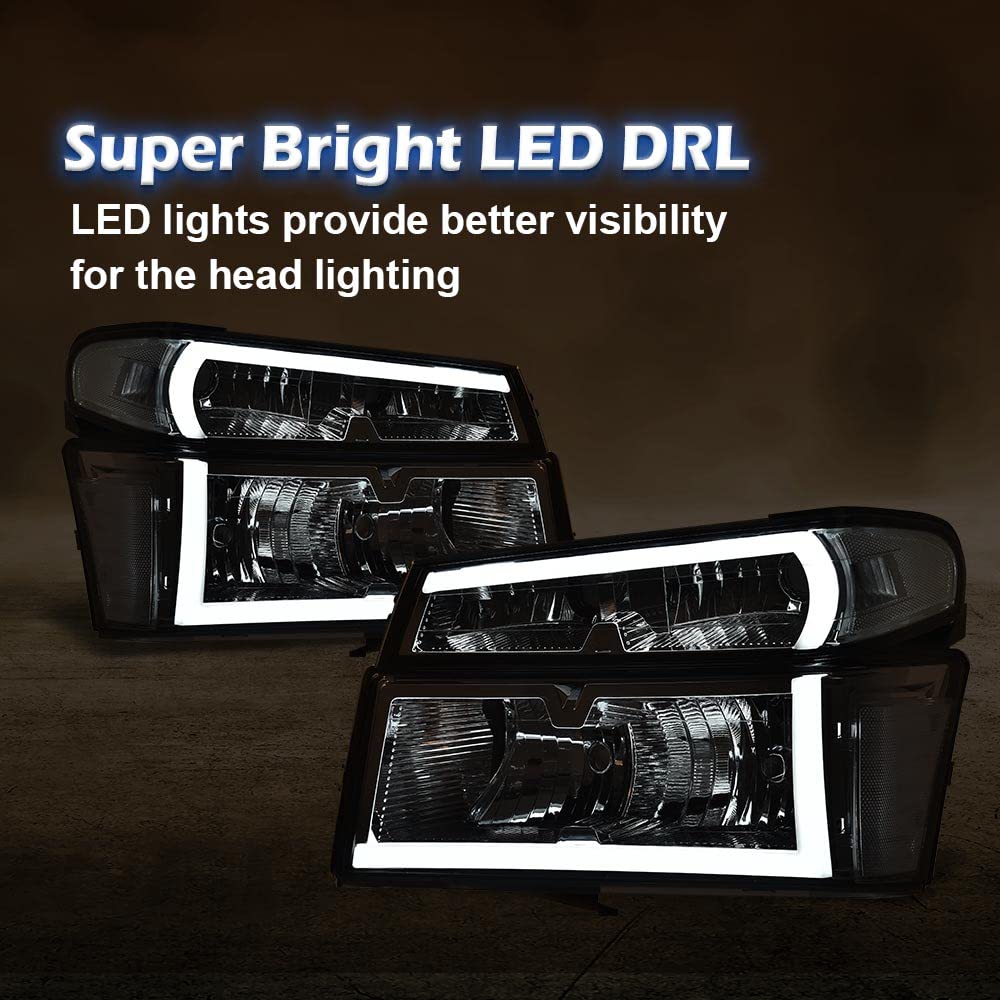 G-PLUS LED DRL Headlights, Fit Chevy Colorado/GMC Canyon 2004-2012,Fit Isuzu i-280 i-350 2006/i-290 i-370 2007-2008 Headlamps, Smoky Lens Chrome Housing Clear Reflector,faros delanteros Assembly