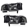 G-PLUS Headlights Lamps Fit 1994-2001 Dodge Ram 1500/1994-2002 Dodge Ram 2500 3500,Not fit Ram Sport,Clear Lens Black Housing Clear Reflector w/o Bulbs Bumper Headlamps,faros delanteros Assembly