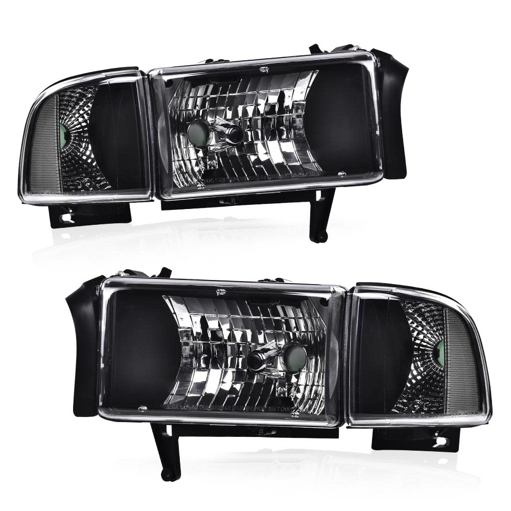 G-PLUS Headlights Lamps Fit 1994-2001 Dodge Ram 1500/1994-2002 Dodge Ram 2500 3500,Not fit Ram Sport,Clear Lens Black Housing Clear Reflector w/o Bulbs Bumper Headlamps,faros delanteros Assembly