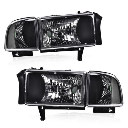G-PLUS Headlights Lamps Fit 1994-2001 Dodge Ram 1500/1994-2002 Dodge Ram 2500 3500,Not fit Ram Sport,Clear Lens Black Housing Clear Reflector w/o Bulbs Bumper Headlamps,faros delanteros Assembly
