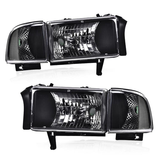 G-PLUS Headlights Lamps Fit 1994-2001 Dodge Ram 1500/1994-2002 Dodge Ram 2500 3500,Not fit Ram Sport,Clear Lens Black Housing Clear Reflector w/o Bulbs Bumper Headlamps,faros delanteros Assembly