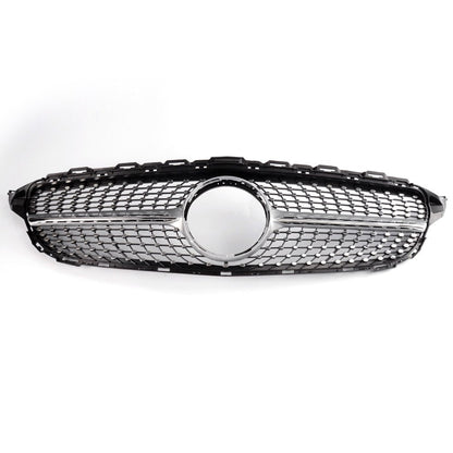 Front Diamond Style Grille Grill Trim Shell Compatible with W205 C Class C250 C300 C400 C450 AMG Sport 2015 2016 2017 2018 Without Camera