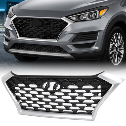 G-PLUS Front Upper Bumper Grille Chrome Gray & Black w/Black accents Compatible with Hyundai Tucson 2019 2020 2021 (For Models without Front Camera) HY1200225 86350D3500 86350-D3500