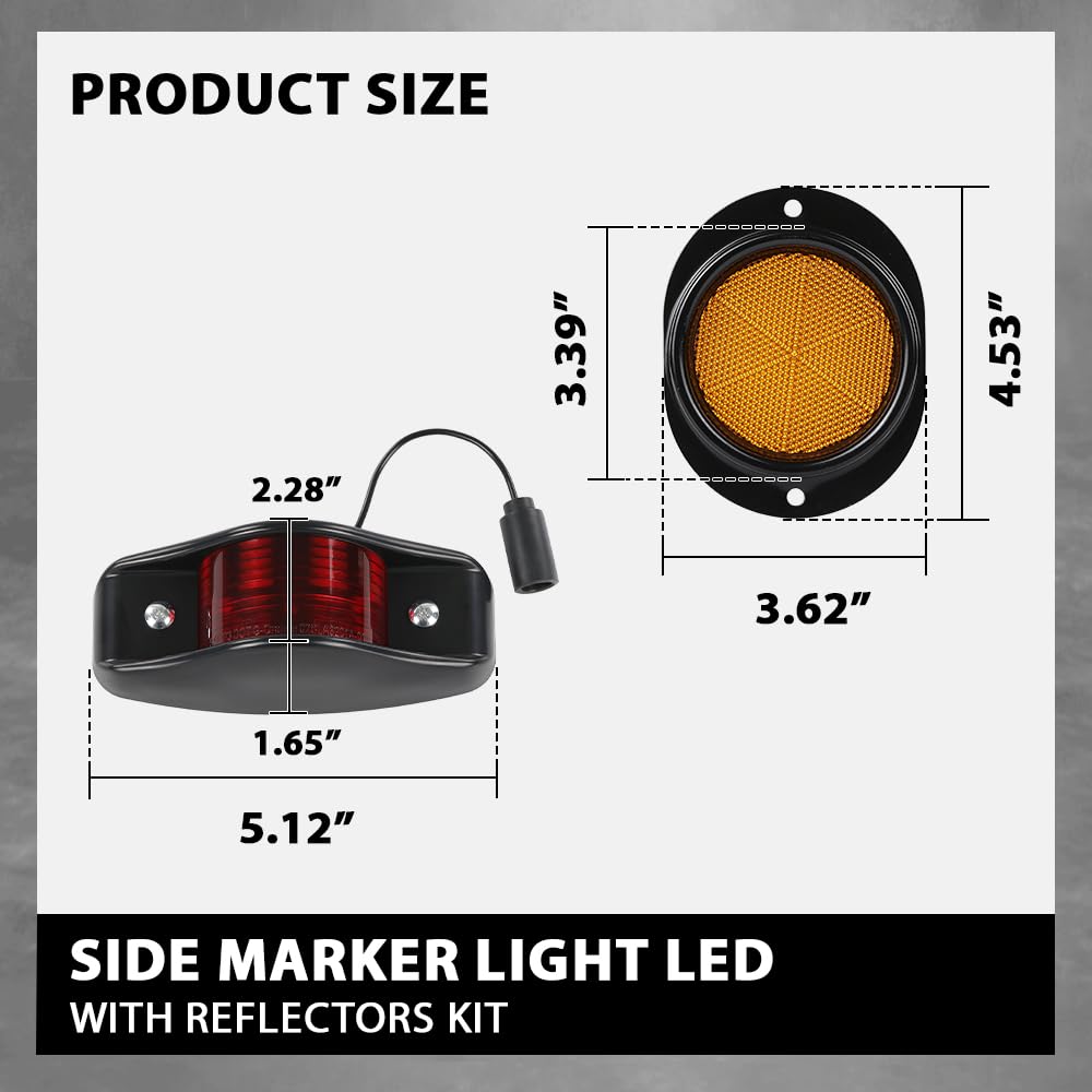 G-PLUS Side Marker Light LED with Reflectors Kit Compatible with Humvee M998 Hummer Universal 4pcs