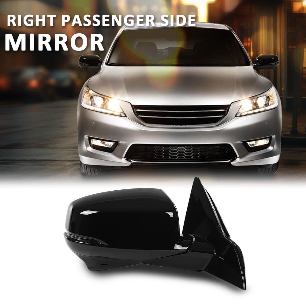 G-PLUS Power Heated Mirror w/Turn Signal Lane Assist Camera Right Passenger Side Compatible with Honda Accord Sedan 2013-2015 76200T2GA41ZC HO1321275 Glossy Black