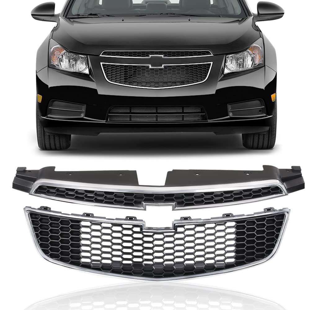G-PLUS Front Bumper Upper & Lower Grill Compatible with Chevy Cruze 2011-2014 (Not Fit ECO Model) Black Grille Pair GM1200624, 95225615