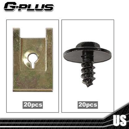 G-PLUS Metal automobile screw body fender bumper retainer U-nut clip gasket fastener 40Pcs Compatible with BMW 1er - E81 - E82 - E87 - E88 - F20
