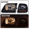 G-PLUS Headlights Compatible with Ford F150 1998-2003/Fit Ford Expedition 1997-2002/Fit F250 1998-1999 Truck Lightning Style w/Corner Lamps Smoky Lens Black Housing Amber Reflector