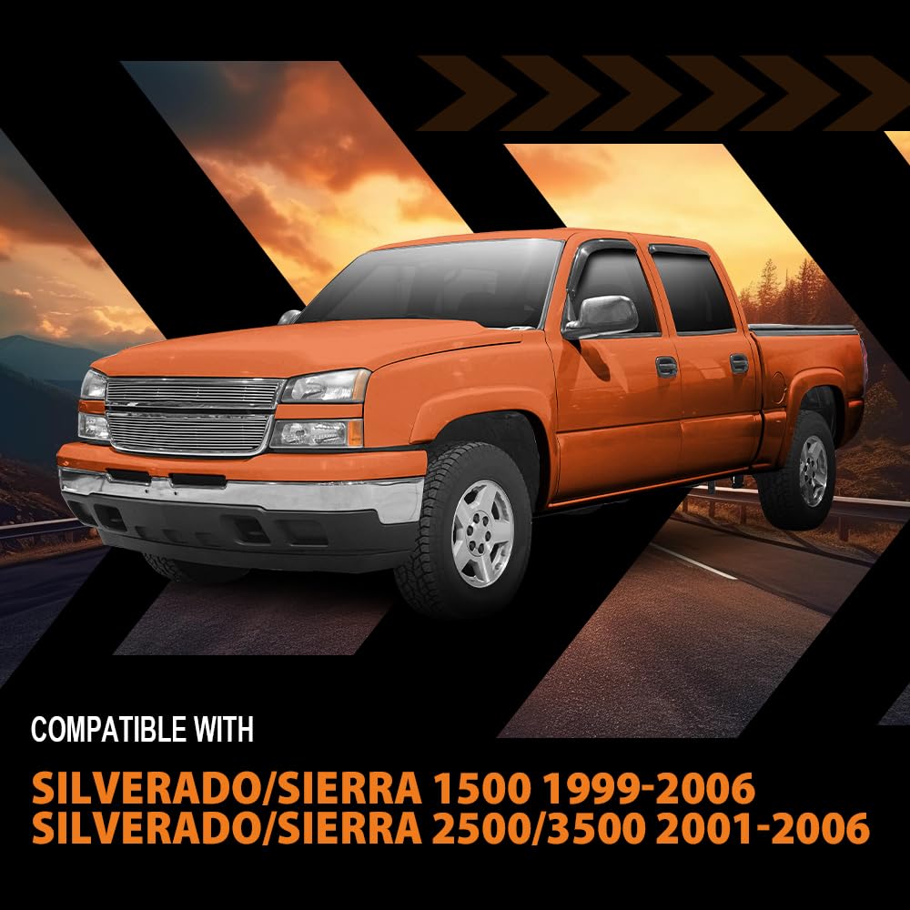 G-PLUS Out-Channel Window Visor Deflectors Compatible with Chevy Silverado & GMC Sierra 1500 1999-2006 | Rain & Glare Protection | Cab Cooler | Smoky