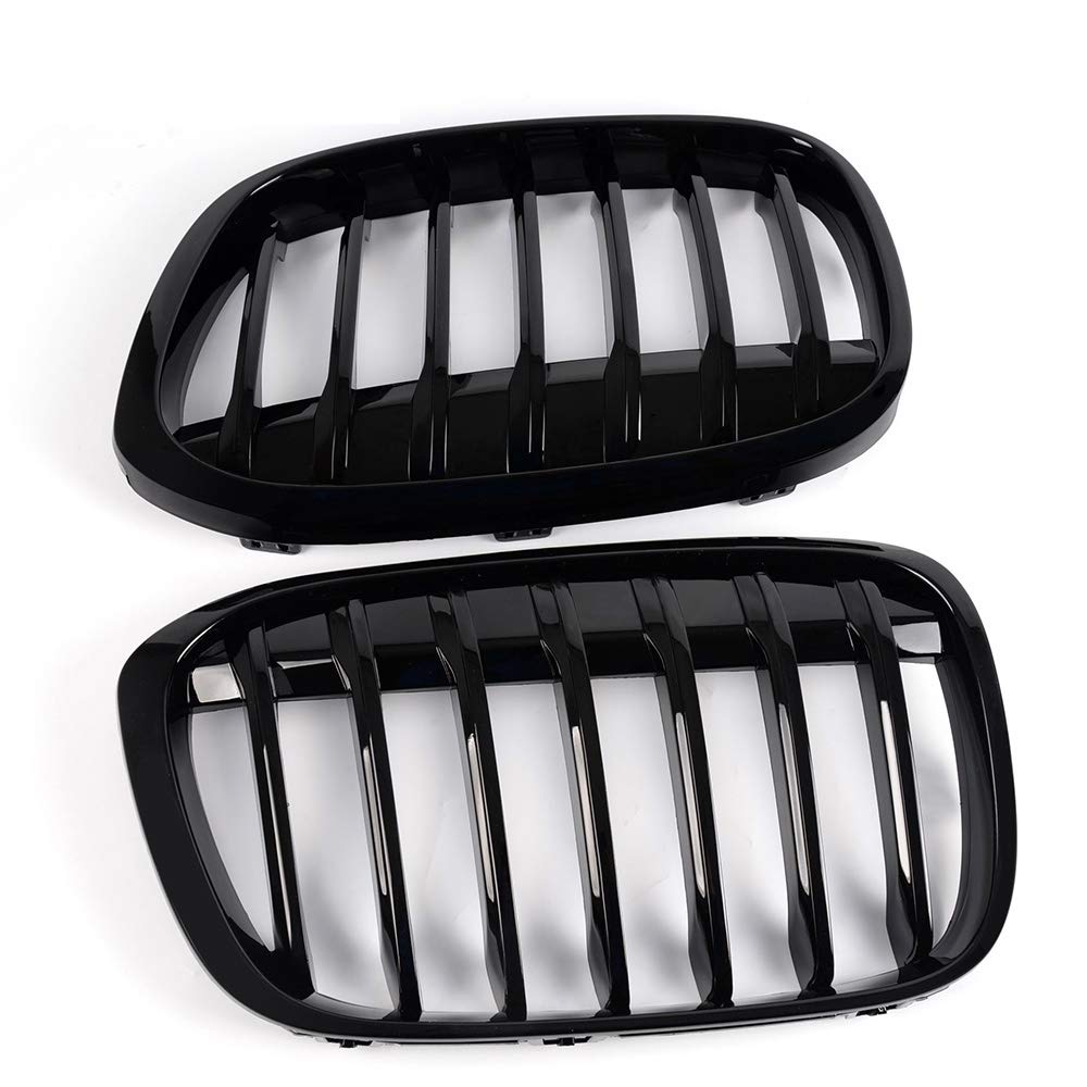 Black Front Bumper Kidney Grille Hood Grill Compatible for BMW F48 F49 X1 2016-2017