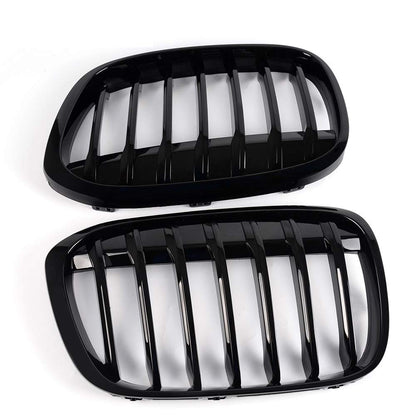 Black Front Bumper Kidney Grille Hood Grill Compatible for BMW F48 F49 X1 2016-2017