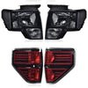 G-PLUS Left & Right Headlights Assembly Front Headlamp & Rear Tail Lights Compatible with Ford F150 2009-2014 DL3Z13008A, DL3Z13008B Black