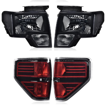 G-PLUS Left & Right Headlights Assembly Front Headlamp & Rear Tail Lights Compatible with Ford F150 2009-2014 DL3Z13008A, DL3Z13008B Black