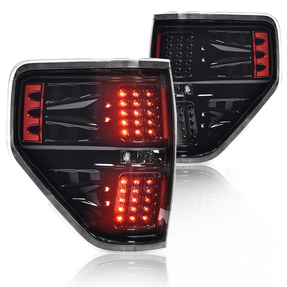 G-PLUS LED Tail Lights Assembly Compatible with Ford F150 2009-2014 Pickup,Rear Tail Lamps Clear Lens Black Housing Left Driver & Right Passenger Luces Traseras BL3Z13405B
