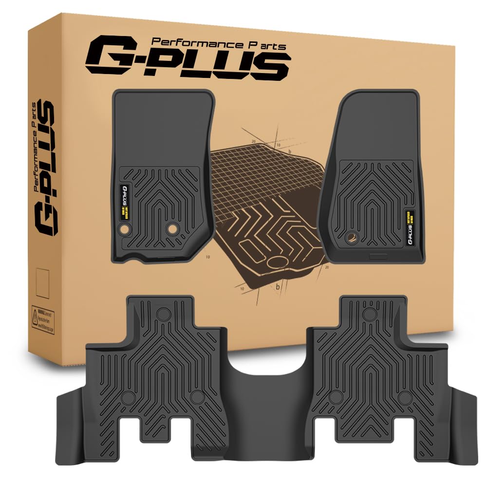 G-PLUS Floor Mats Compatible with Jeep Wrangler JK 2013 2014 2015 2016 2017 2018 Unlimited 4 Door Only (Non JL or 4XE) TPE All Weather Custom Fit 1st & 2nd Row Protection Cargo Liners Black 3PCS