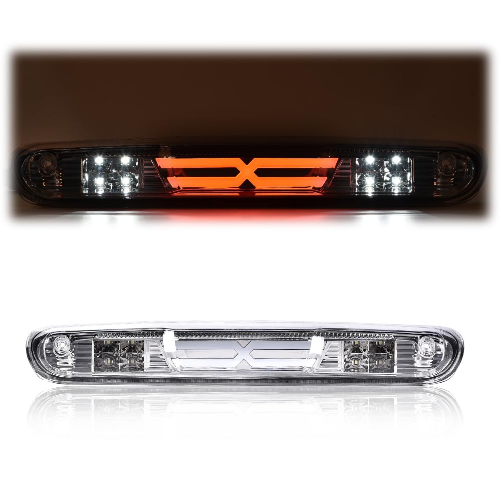G-PLUS LED Third Brake Light Compatible With 07-14 Chevy Silverado/GMC Sierra,3RD LED Bar Brake/Cargo Light,Type X (Clear lens Chrome Housing Amber Reflector)
