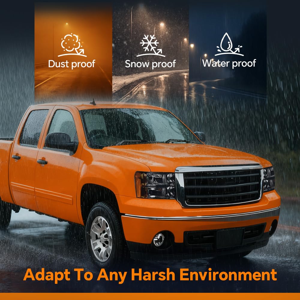 G-PLUS Headlights Assembly Compatible with 2007-2013 GMC Sierra 1500,Fit 2007-2014 GMC Sierra 2500 HD 3500HD Bumper Headlamps, Smoky Lens Chrome Housing Amber Reflector,faros delanteros