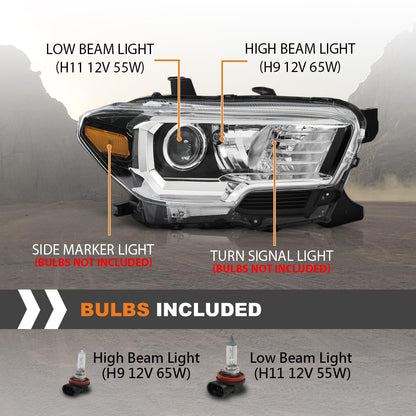 G-PLUS Headlight Assembly Right Side w/o LED Daytime Running Compatible with Toyota Tacoma 2016-2017 8111004260, 8111004250, 8111004261, 8111004262, TO2503243 No Modification Needed White