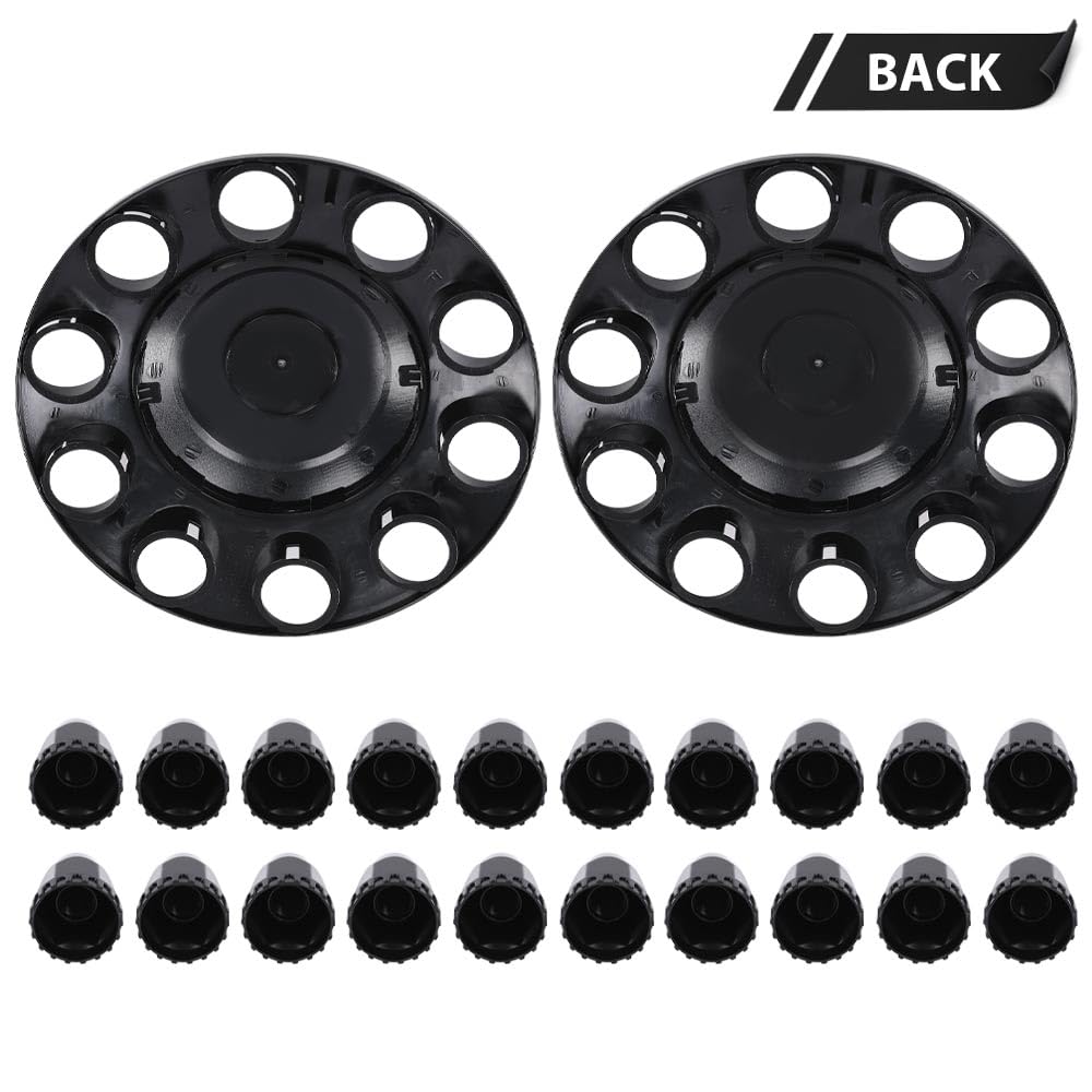 G-PLUS Front Wheel Covers Hub Axle Semi Fit Most of 10 Holes 20" & 22.5" & 24.5" Semi-Truck Wheels with 11.25" Bolt Circle Wheels Glossy Black Plastic ABS