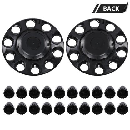 G-PLUS Front Wheel Covers Hub Axle Semi Fit Most of 10 Holes 20" & 22.5" & 24.5" Semi-Truck Wheels with 11.25" Bolt Circle Wheels Glossy Black Plastic ABS