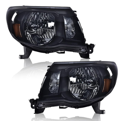 G-PLUS Headlights Assembly, Compatible with 2005 2006 2007 2008 2009 2010 2011 Toyota Tacoma Bumper Headlamps, Smoky Lens Black Housing Amber Reflector,faros delanteros