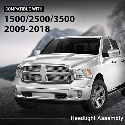 G-PLUS Headlight Assembly Front Headlamp Left Driver with Bulbs Fit Dodge Ram 1500 2500 3500 2009-2018 Factory Bumper Headlamps,faros delanteros