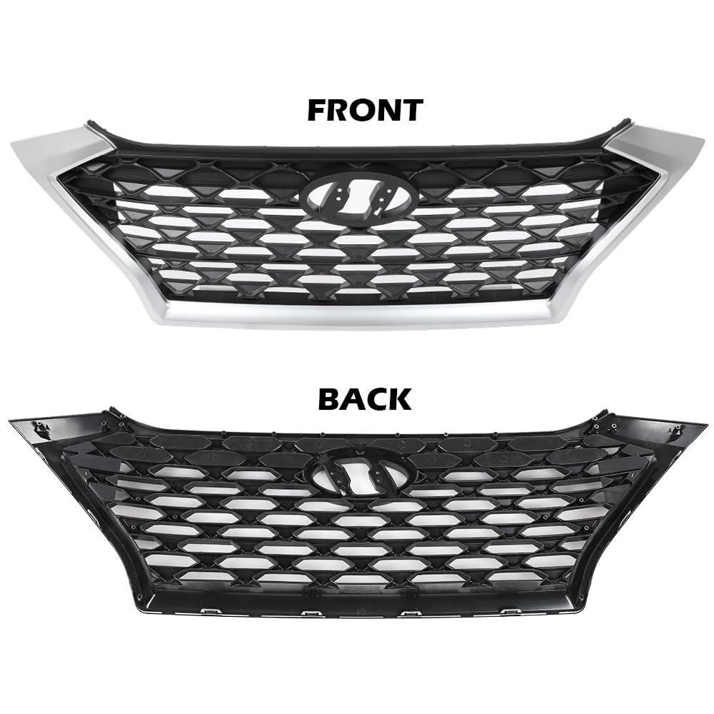 G-PLUS Front Upper Bumper Grille Chrome Gray & Black w/Black accents Compatible with Hyundai Tucson 2019 2020 2021 (For Models without Front Camera) HY1200225 86350D3500 86350-D3500