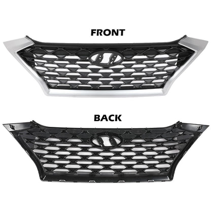 G-PLUS Front Upper Bumper Grille Chrome Gray & Black w/Black accents Compatible with Hyundai Tucson 2019 2020 2021 (For Models without Front Camera) HY1200225 86350D3500 86350-D3500