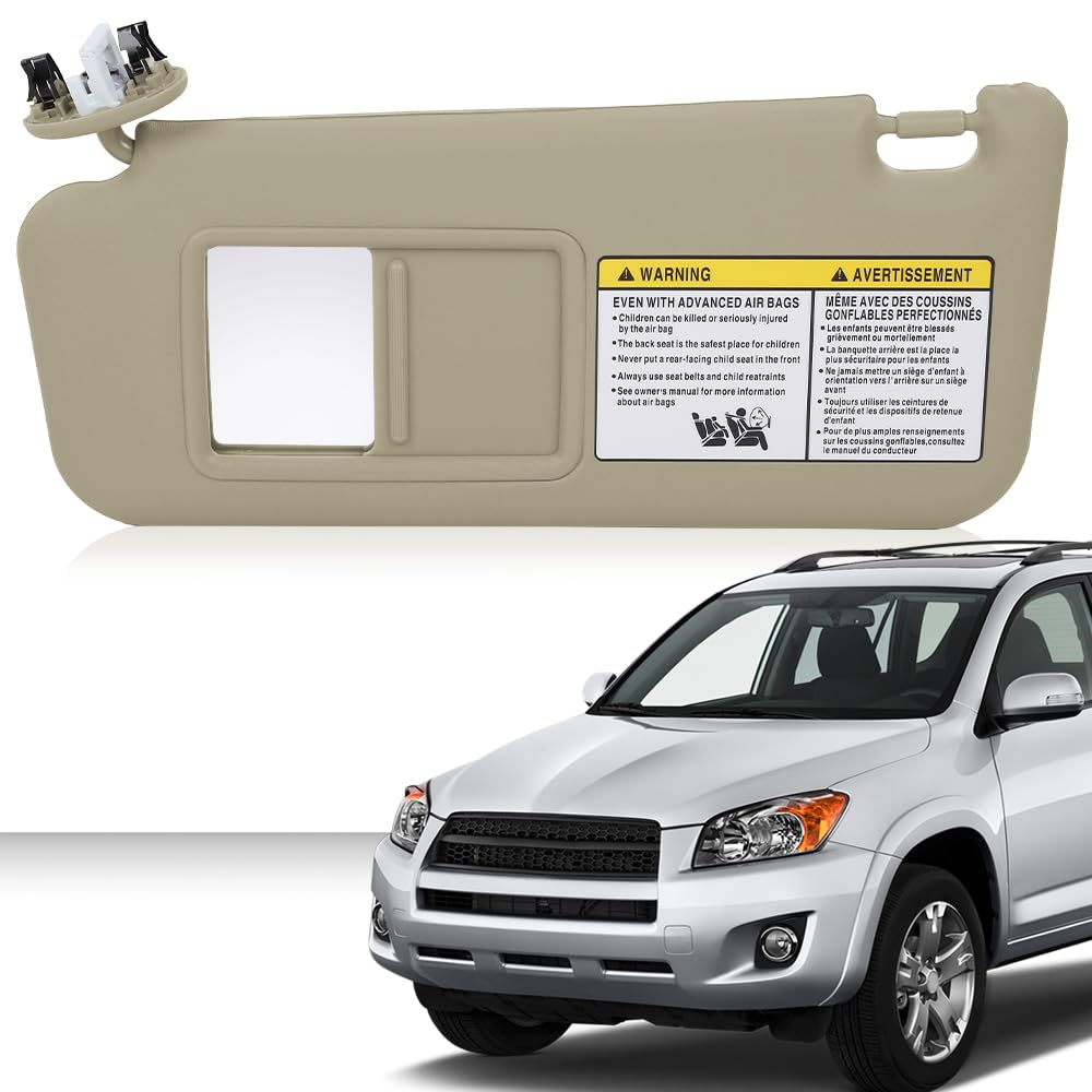 G-PLUS Beige Left Side Sun Visor with Mirror Compatible with Toyota RAV4 2006-2013 74320-42501-A1