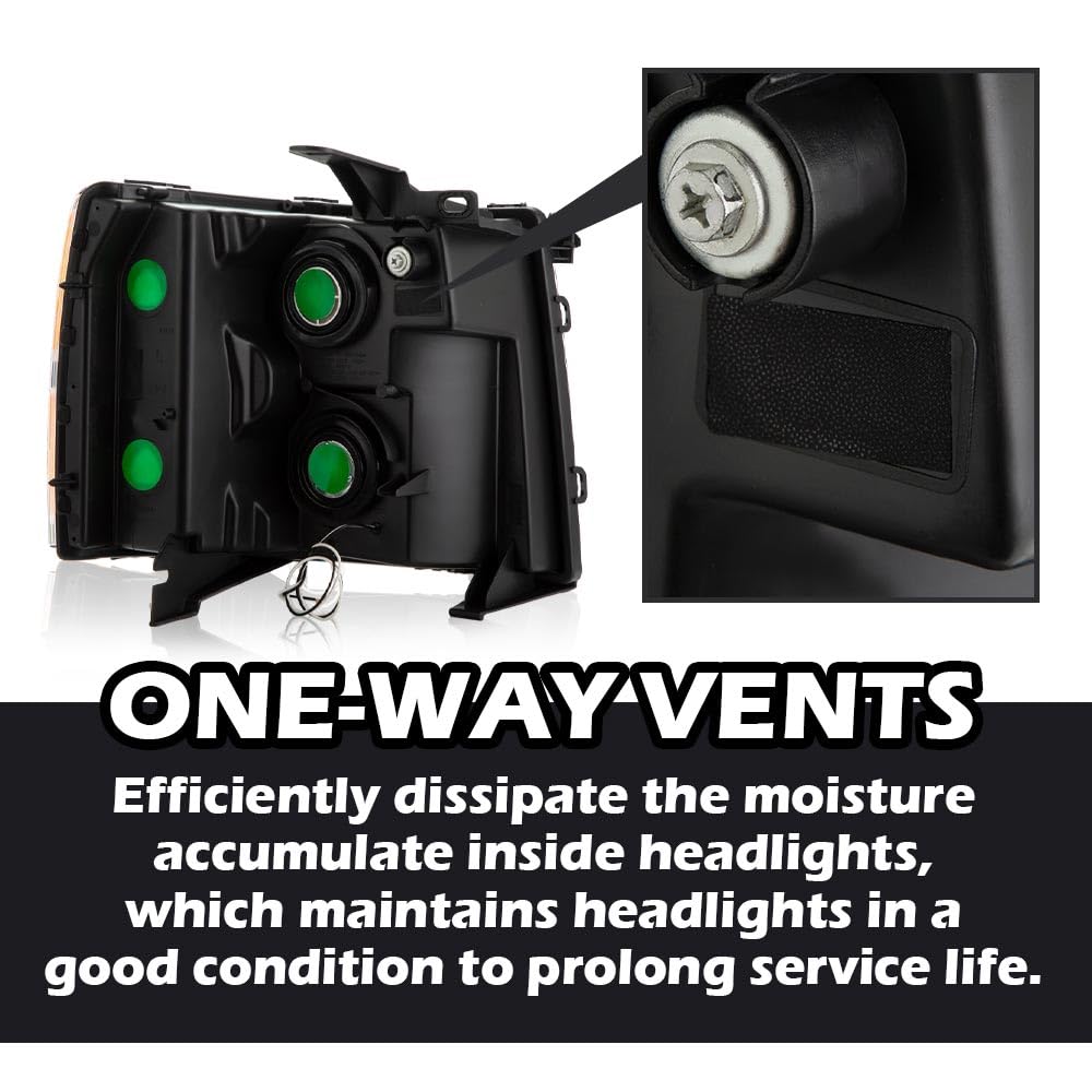 G-PLUS LED DRL Headlights, Fit 2007-2014 Chevy Silverado 2500 3500 & HD/Fit Chevy Silverado 1500 2007-2013 Bumper Headlamps, Smoky Lens Chrome Housing Amber Reflector Left & Right,faros delanteros