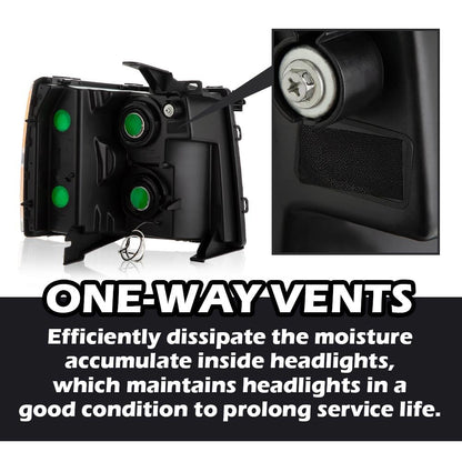 G-PLUS LED DRL Headlights, Fit 2007-2014 Chevy Silverado 2500 3500 & HD/Fit Chevy Silverado 1500 2007-2013 Bumper Headlamps, Smoky Lens Chrome Housing Amber Reflector Left & Right,faros delanteros