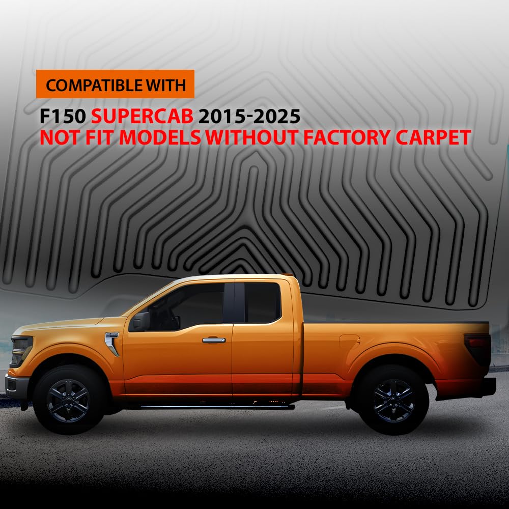G-PLUS TPE Floor Mats Fit Ford F150 Supercab 2015-2025 (Not Fit Models Without Factory Carpet) 1st & 2nd Row Truck Accessories Cargo Liners All Weather Protection 3PCs Black Alfombras para Carro