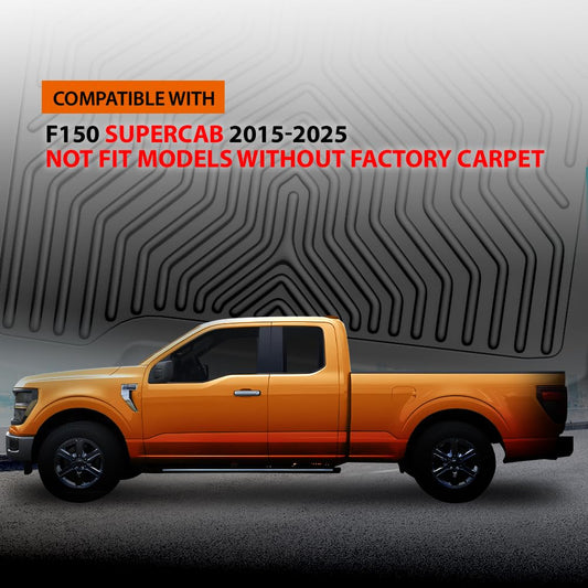 G-PLUS TPE Floor Mats Fit Ford F150 Supercab 2015-2025 (Not Fit Models Without Factory Carpet) 1st & 2nd Row Truck Accessories Cargo Liners All Weather Protection 3PCs Black Alfombras para Carro